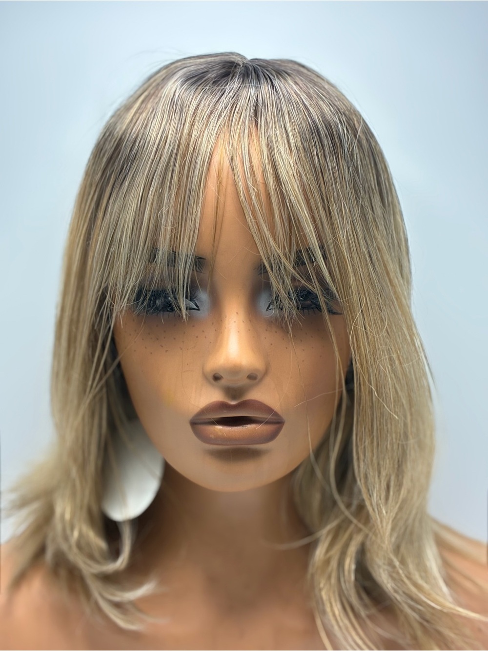 Blonde Layered Wig with Fringe - Natural Ash Blonde.  Synthetic